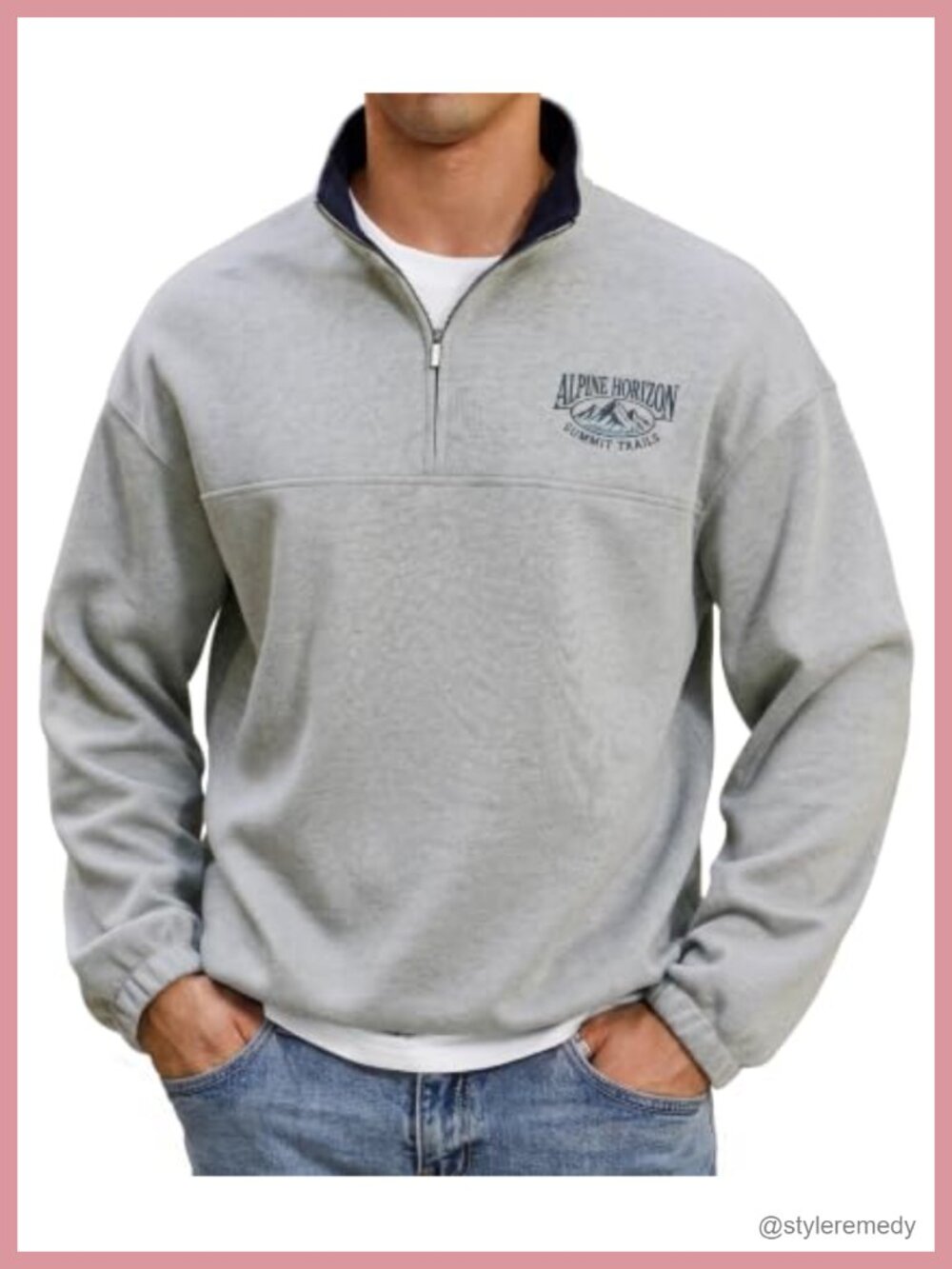 Men's Quarter Zip Stand Collar Sweatshirt Loose Fit Graphic Pullover